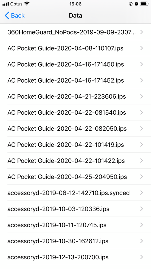 list of logs on iPhone/iPad